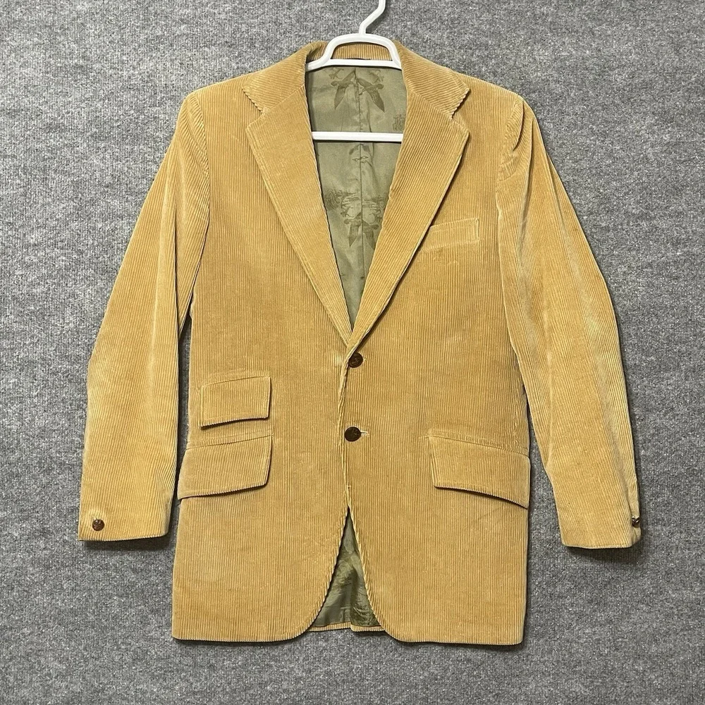 VTG 90s Eddie Bauer Mens Sz 40 L Brown Corduroy Two Button Blazer Triple Pockets